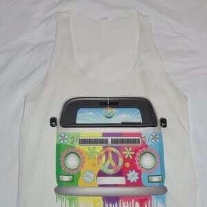 CUTE LA SOUL HIPPIE BUS COLORFUL TANK TOP - PEACE SIGN, FLOWERS JUNIOR MEDIUM